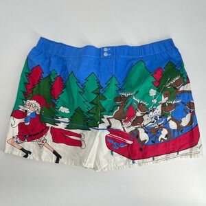 Vintage Addiction Santa Reindeer Sleigh Christmas Boxer Shorts Mens M Cotton